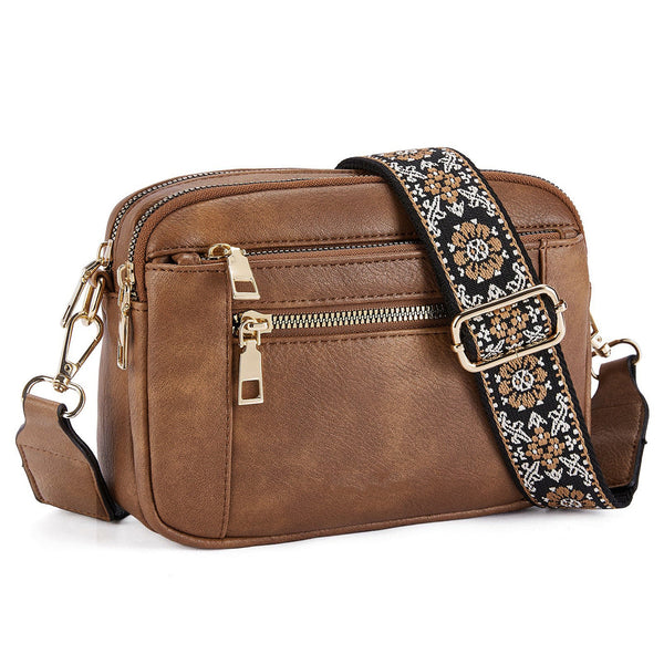 Double Zipper Brown Chic Quilted Crossbody Bag Vintage Pu Leather Shoulder Purse With Adjustable Strap Women's Bags & Handbags