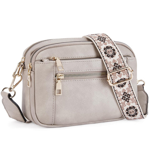 Double Zipper Grey Chic Quilted Crossbody Bag Vintage Pu Leather Shoulder Purse With Adjustable Strap Women's Bags & Handbags