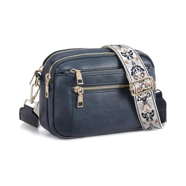 Double Zipper Blue Chic Quilted Crossbody Bag Vintage Pu Leather Shoulder Purse With Adjustable Strap Women's Bags & Handbags