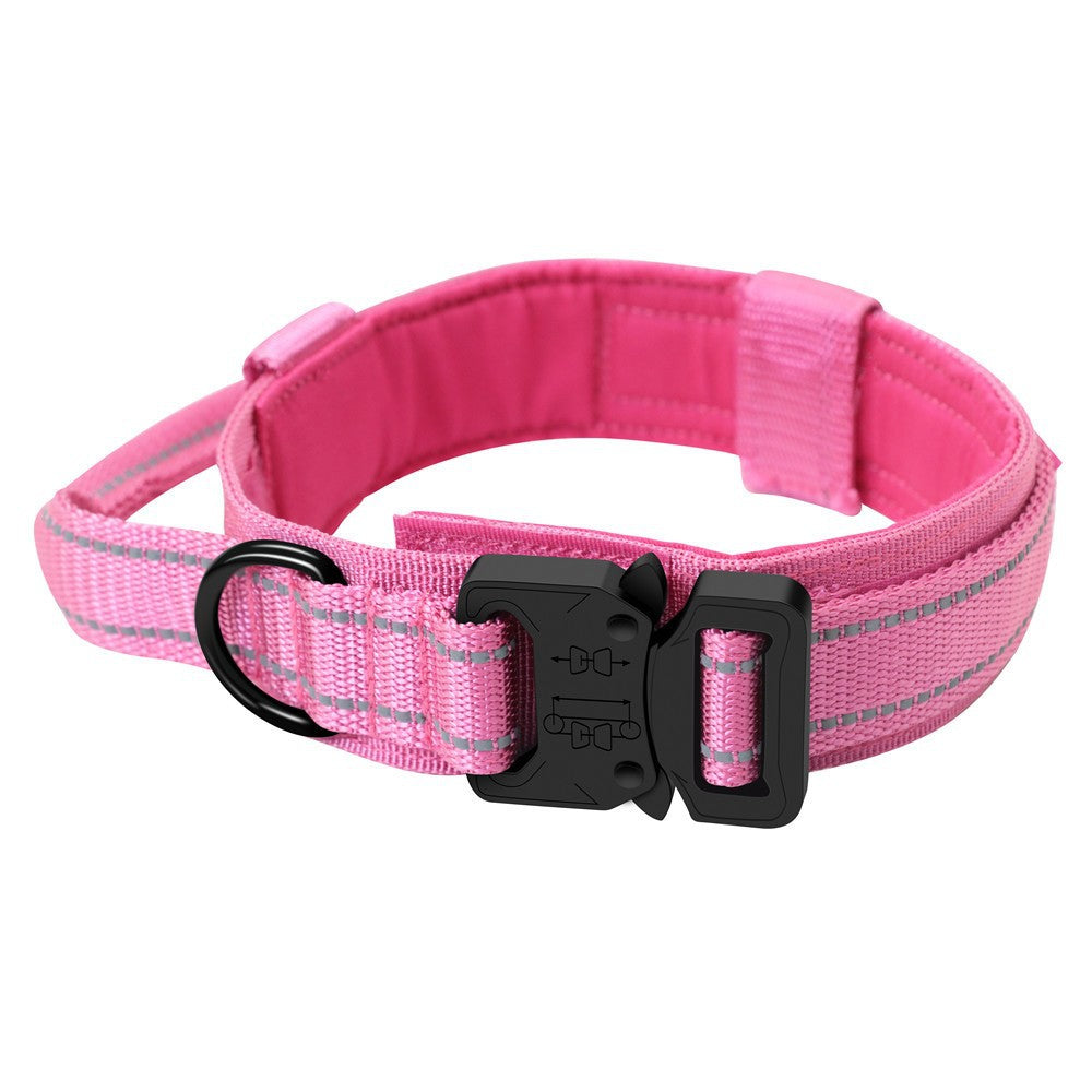 L Pink Tactical Dog Collar Heavy Duty Nylon Pet For Medium & Large Dogs Adjustable (3.8Cm Width) Dog Collars