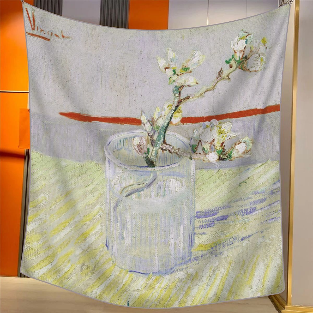 A Cup Of Sprigs Elegant Artistry Shawl Large 130Cm Square Scarf With Oil Painting Print & Hand Rolled Hem Scarves & Wraps
