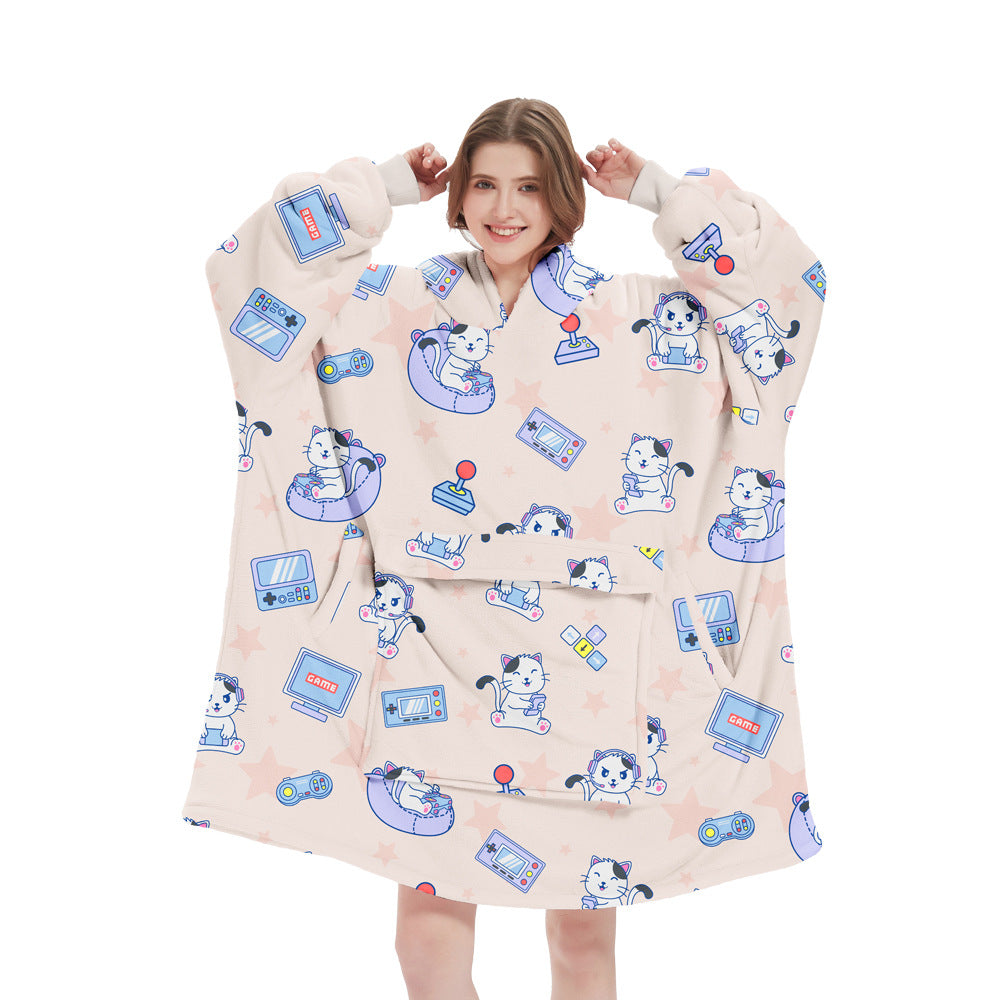 Pink Pattern Oversized Wearable Blanket Hoodie Ultra Soft & Cozy Snuggle Pullover For Adults Blankets