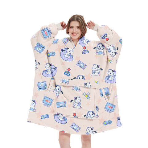 Pink Pattern Oversized Wearable Blanket Hoodie Ultra Soft & Cozy Snuggle Pullover For Adults Blankets