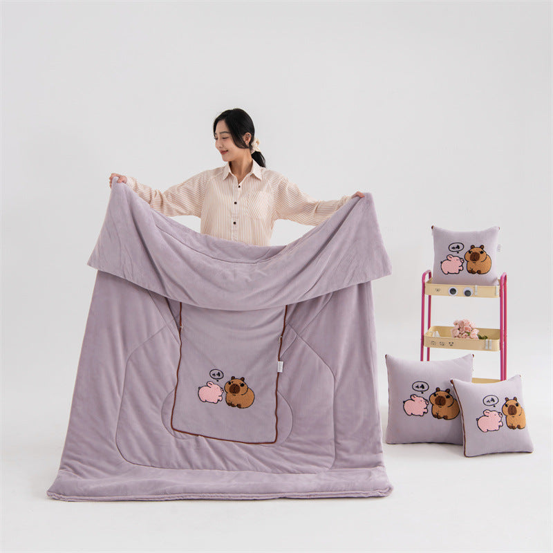 Light Pink Kapybara 2 In 1 Foldable Car Pillow Blanket Cozy 40X40cm Unfolds To 100X150cm For Travel And Office Naps Pillows