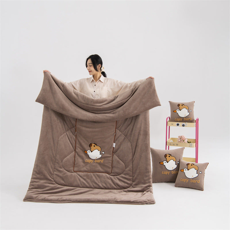 Brown Kapybara 2 In 1 Foldable Car Pillow Blanket Cozy 40X40cm Unfolds To 100X150cm For Travel And Office Naps Pillows