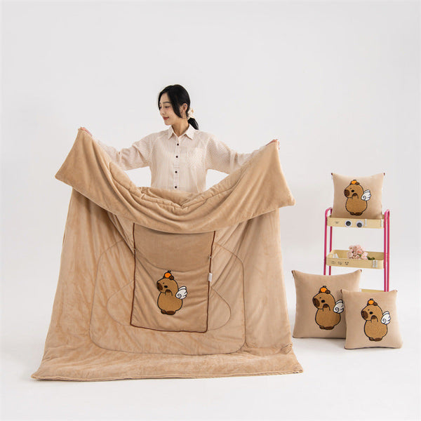Light Coffee Kapybara 2 In 1 Foldable Car Pillow Blanket Cozy 40X40cm Unfolds To 100X150cm For Travel And Office Naps Pillows