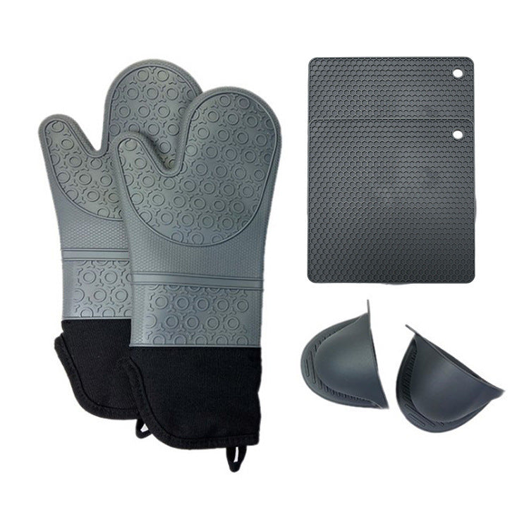Dark Grey Set Bpa Free Non Slip Silicone Oven Mitts Heat Resistant Gloves With Honeycomb Pattern For Kitchen Safety Oven Mitts & Potholders