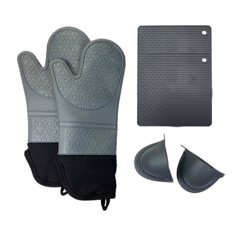 Dark Grey Set Bpa Free Non Slip Silicone Oven Mitts Heat Resistant Gloves With Honeycomb Pattern For Kitchen Safety Oven Mitts & Potholders