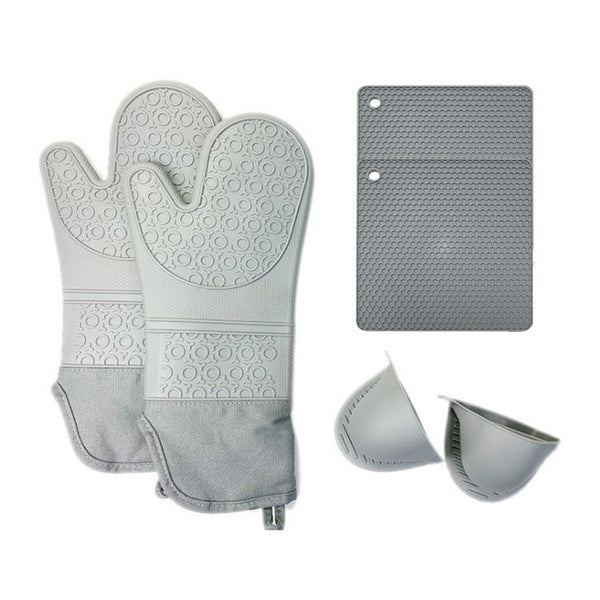 Grayish Set Bpa Free Non Slip Silicone Oven Mitts Heat Resistant Gloves With Honeycomb Pattern For Kitchen Safety Oven Mitts & Potholders