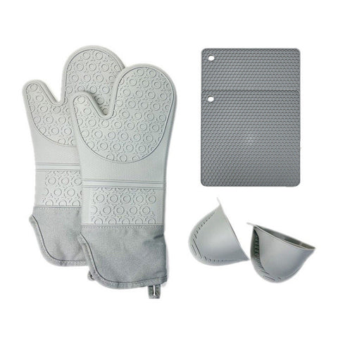 Grayish Set Bpa Free Non Slip Silicone Oven Mitts Heat Resistant Gloves With Honeycomb Pattern For Kitchen Safety Oven Mitts & Potholders