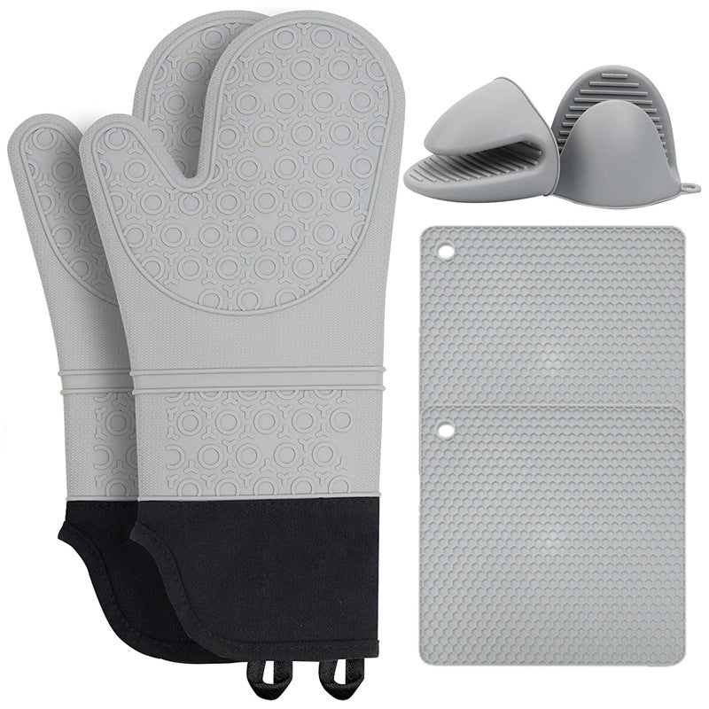 Grey Set Bpa Free Non Slip Silicone Oven Mitts Heat Resistant Gloves With Honeycomb Pattern For Kitchen Safety Oven Mitts & Potholders
