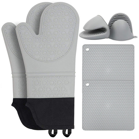Grey Set Bpa Free Non Slip Silicone Oven Mitts Heat Resistant Gloves With Honeycomb Pattern For Kitchen Safety Oven Mitts & Potholders