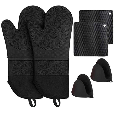 Black Bpa Free Non Slip Silicone Oven Mitts Heat Resistant Gloves With Honeycomb Pattern For Kitchen Safety Oven Mitts & Potholders