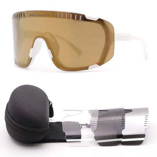 White Frame Tea Gold Tablet Oversized Shield Cycling Sunglasses Wide Vision Uv400 Sports Eyewear For Road & Mtb Sunglasses Goggles