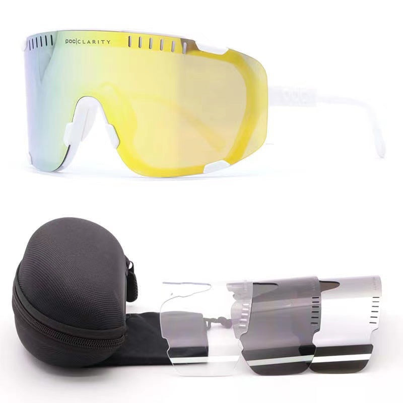 White Frame Gold Tablet Oversized Shield Cycling Sunglasses Wide Vision Uv400 Sports Eyewear For Road & Mtb Sunglasses Goggles