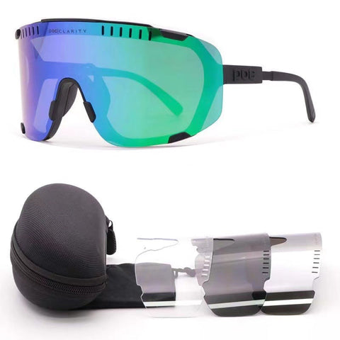 Black Frame Green Tablet Oversized Shield Cycling Sunglasses Wide Vision Uv400 Sports Eyewear For Road & Mtb Sunglasses Goggles