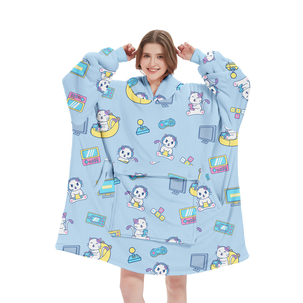 Blue Oversized Wearable Blanket Hoodie Ultra Soft & Cozy Snuggle Pullover For Adults Blankets