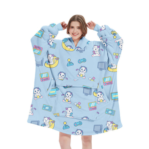 Blue Oversized Wearable Blanket Hoodie Ultra Soft & Cozy Snuggle Pullover For Adults Blankets