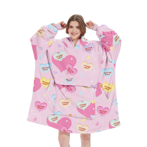 Pink Heart Oversized Wearable Blanket Hoodie Ultra Soft & Cozy Snuggle Pullover For Adults Hoodies & Sweatshirts