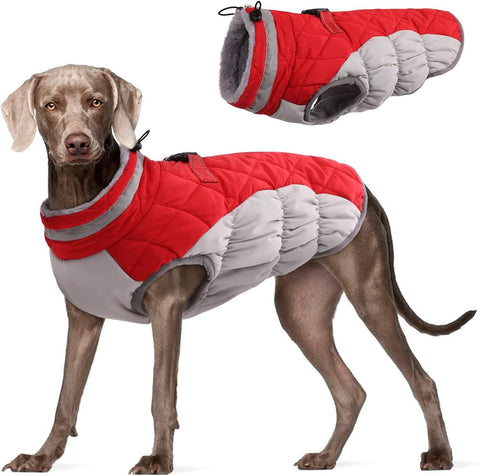 Xs Red Grey Premium Winter Puffer Dog Coat Windproof & Fleece Lined Jacket For Cold Weather Dog Clothing & Shoes