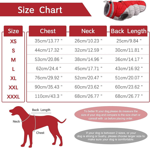 Xxxl Red Grey Premium Winter Puffer Dog Coat Windproof & Fleece Lined Jacket For Cold Weather Dog Clothing & Shoes