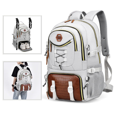 White Stylish Large Capacity Backpack Water Resistant Oxford Rucksack For Travel School & Daily Use Rucksacks