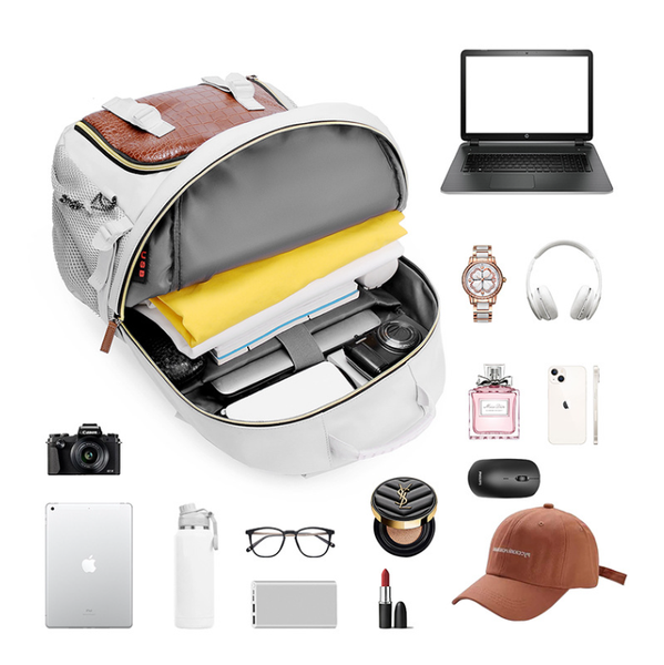 White Stylish Large Capacity Backpack Water Resistant Oxford Rucksack For Travel School & Daily Use Rucksacks