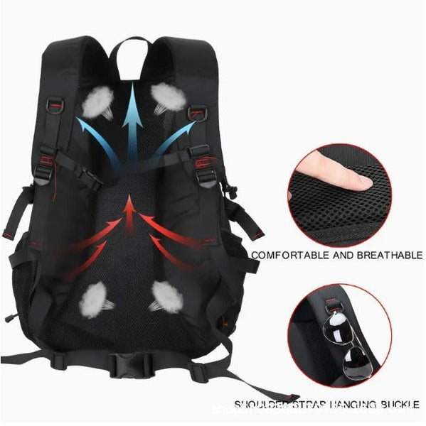 Black 40L Large Capacity Travel Backpack Water Resistant Hiking Rucksack With Usb Charging Port Backpacks