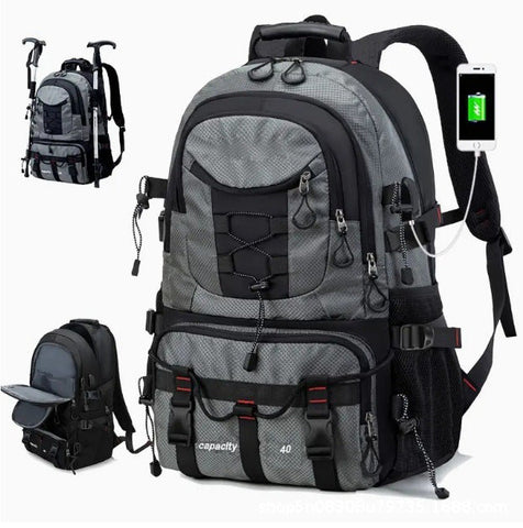 Grey 40L Large Capacity Travel Backpack Water Resistant Hiking Rucksack With Usb Charging Port Rucksacks