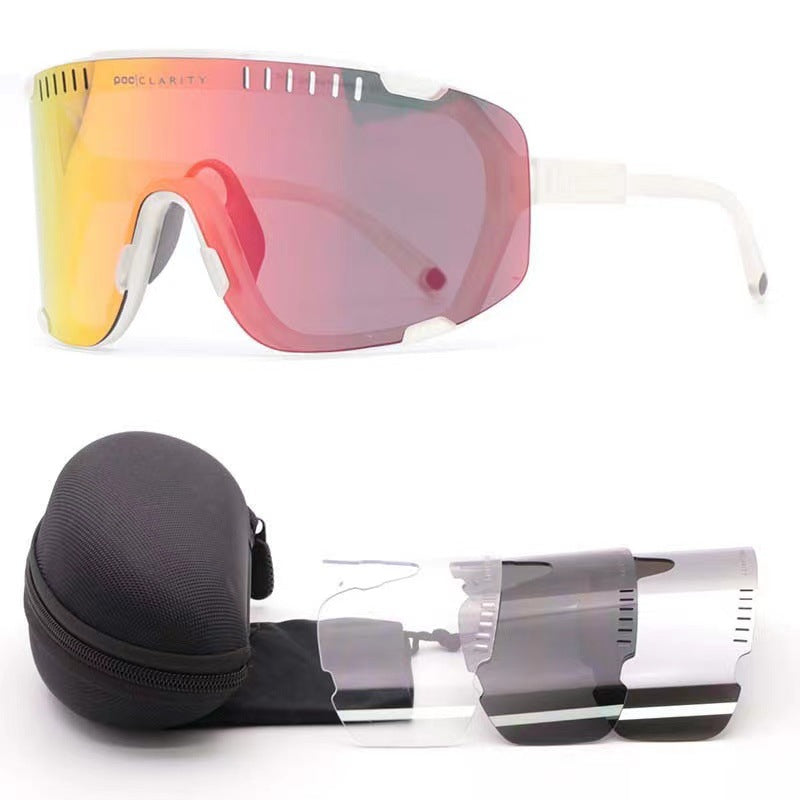 Sandy White Frame With Red Flakes Oversized Shield Cycling Wide Vision Uv400 Sports Eyewear For Road & Mtb Sunglasses