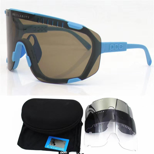 Light Blue Frame Tea Chips Oversized Shield Cycling Sunglasses Wide Vision Uv400 Sports Eyewear For Road & Mtb Sunglasses Goggles
