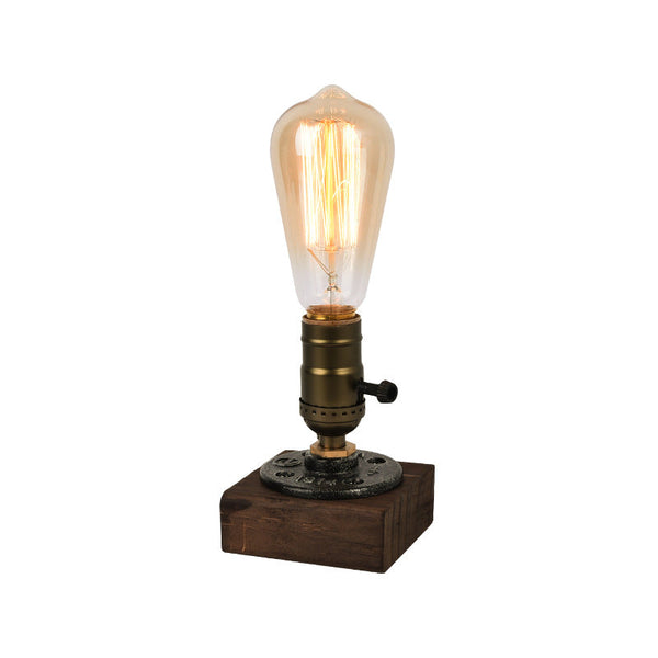 Rustic Industrial Table Lamp Vintage Wooden Base Accent Light Lamps