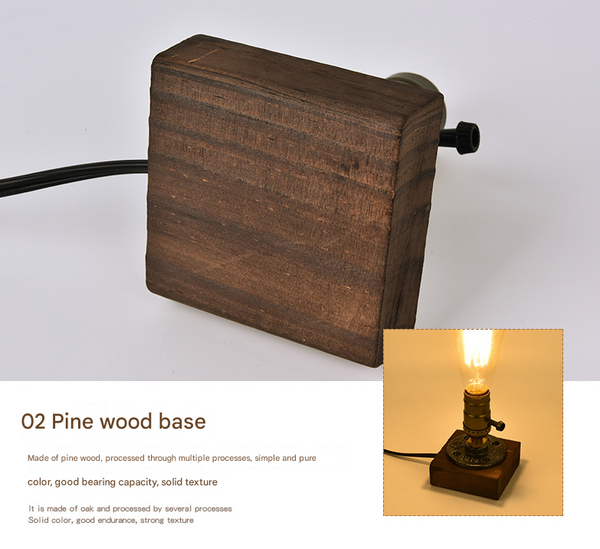 Rustic Industrial Table Lamp Vintage Wooden Base Accent Light Lamps