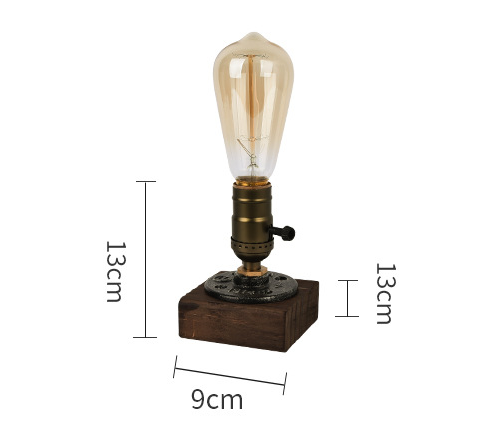 Rustic Industrial Table Lamp Vintage Wooden Base Accent Light Lamps