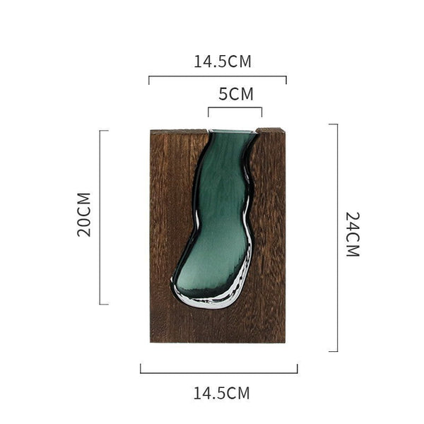 Modern Sculptural Wood And Glass Vase For Home Decor Vases