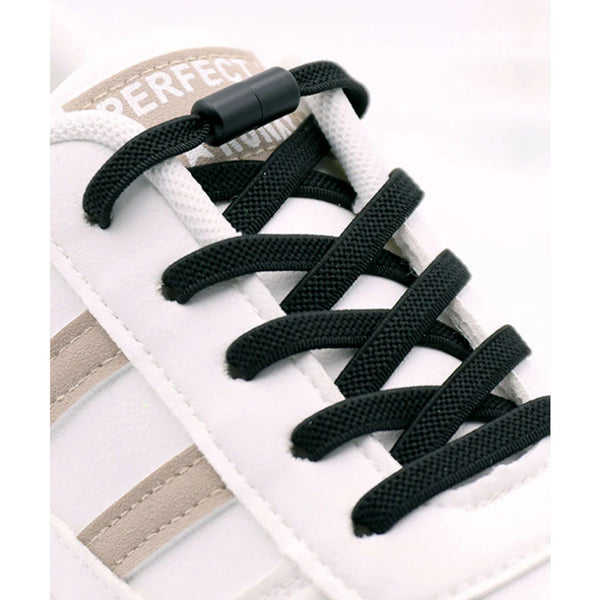 Black No Tie Elastic Shoelaces With Quick Lock System Flat Tieless Laces For Kids And Adults Shoe Laces