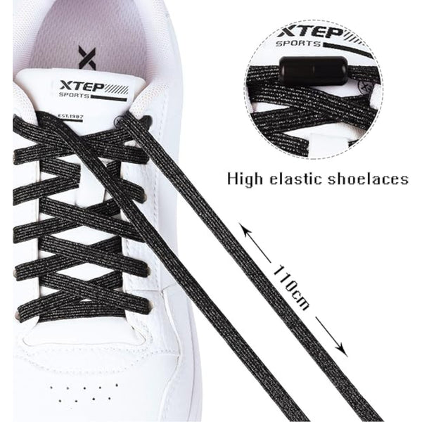 Black No Tie Elastic Shoelaces With Quick Lock System Flat Tieless Laces For Kids And Adults Shoe Laces
