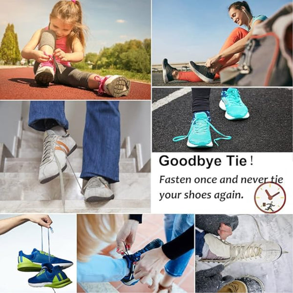 Black No Tie Elastic Shoelaces With Quick Lock System Flat Tieless Laces For Kids And Adults Shoe Laces