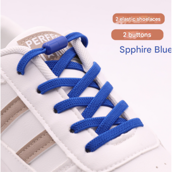 Blue No Tie Elastic Shoelaces With Quick Lock System Flat Tieless Laces For Kids And Adults Shoe Laces
