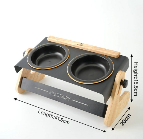 Raised Pet Feeder Modern Wood & Metal Stand With Dual Bowls For Cats Dogs Dog Bowls