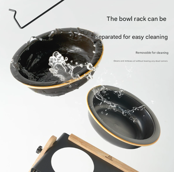 Raised Pet Feeder Modern Wood & Metal Stand With Dual Bowls For Cats Dogs Dog Bowls