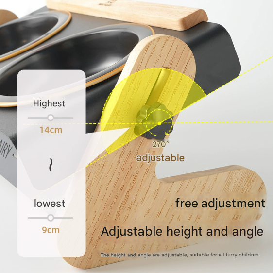 Raised Pet Feeder Modern Wood & Metal Stand With Dual Bowls For Cats Dogs Dog Bowls