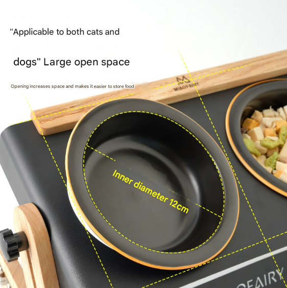 Raised Pet Feeder Modern Wood & Metal Stand With Dual Bowls For Cats Dogs Dog Bowls
