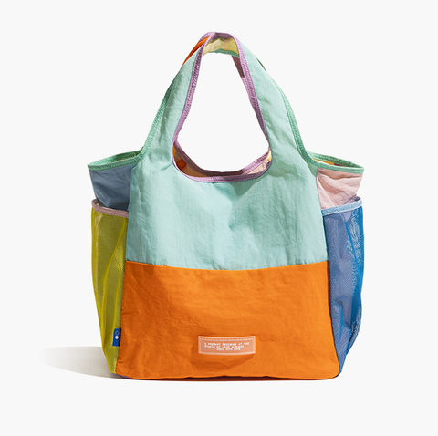 Orange Vibrant Colorblock Foldable Tote Bag Lightweight Reusable Shopping Shoulder Reusable Shopping Bags