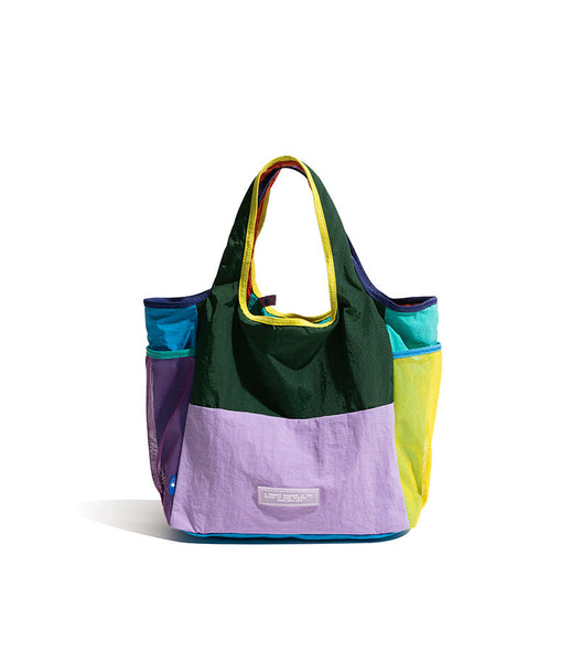 Purple Vibrant Colorblock Foldable Tote Bag Lightweight Reusable Shopping Shoulder Reusable Shopping Bags