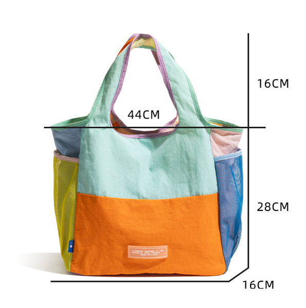 Purple Vibrant Colorblock Foldable Tote Bag Lightweight Reusable Shopping Shoulder Reusable Shopping Bags