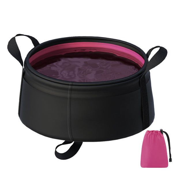 2Pcs Rose Red 8.5L Portable Folding Water Basin Collapsible Bucket With Carry Bag For Camping & Travel Camping Wash Basins