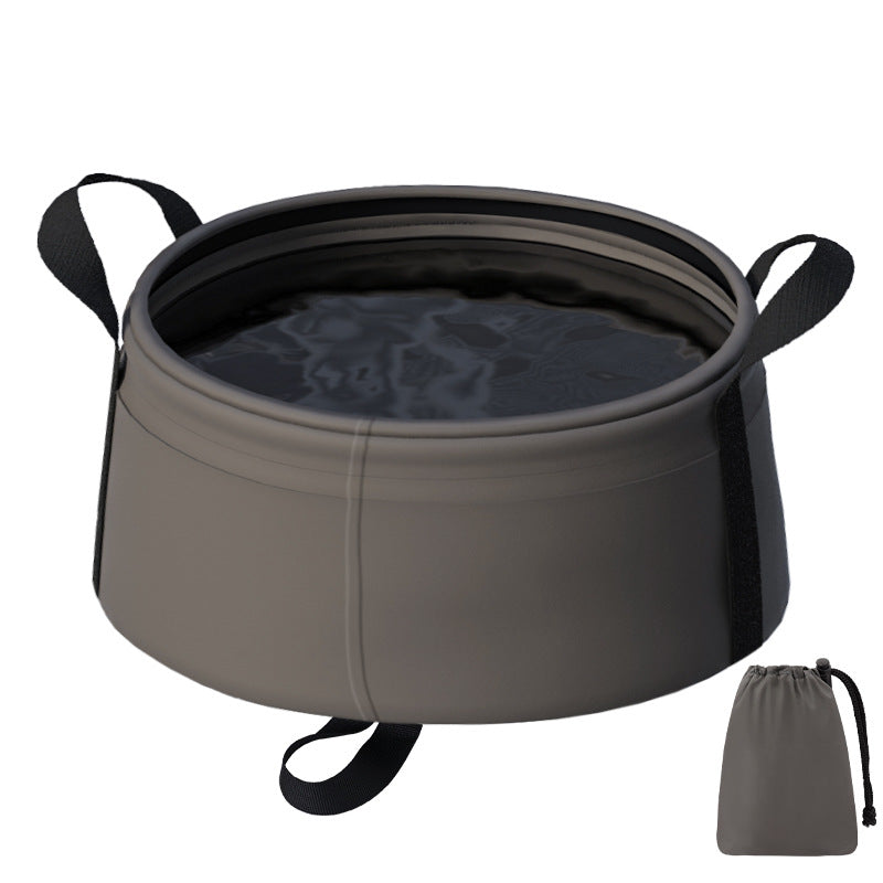 2Pcs Dark Khaki 8.5L Portable Folding Water Basin Collapsible Bucket With Carry Bag For Camping & Travel Camping Wash Basins