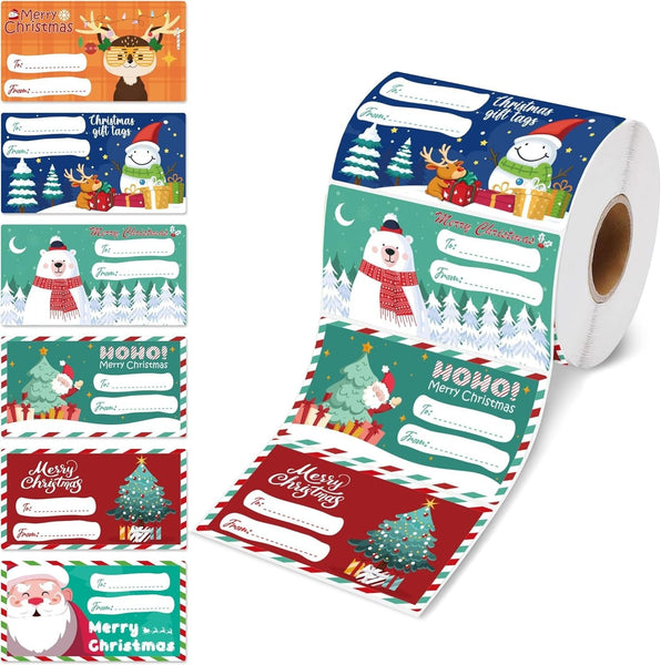 Set Of 4 Christmas Gift Tag Sticker Rolls 2000 Self Adhesive Labels For Presents Gift Bags