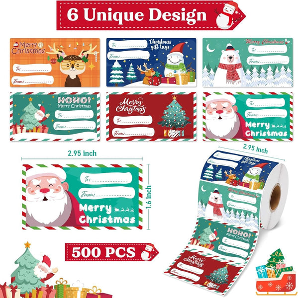 Set Of 4 Christmas Gift Tag Sticker Rolls 2000 Self Adhesive Labels For Presents Gift Bags